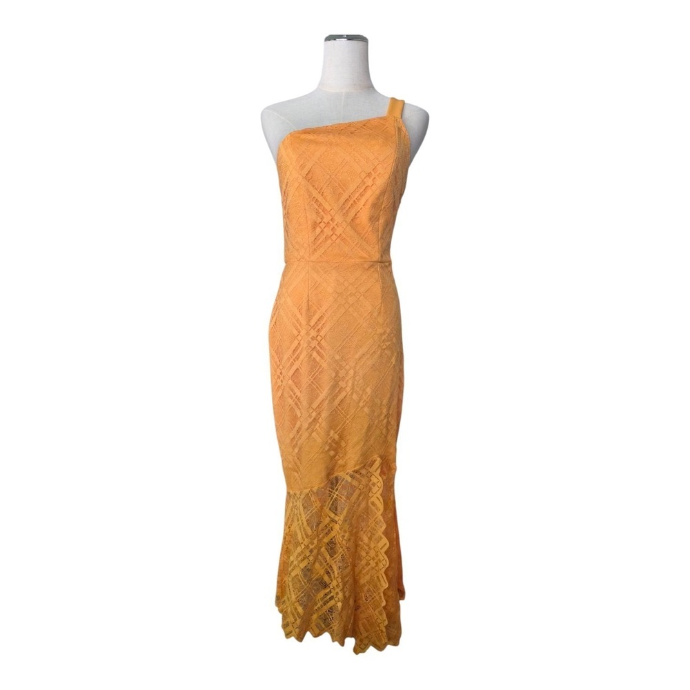 ASOS Yellow Lace One Shoulder Midi Dress Size 6 Asymmetrical Wedding Guest NWOT